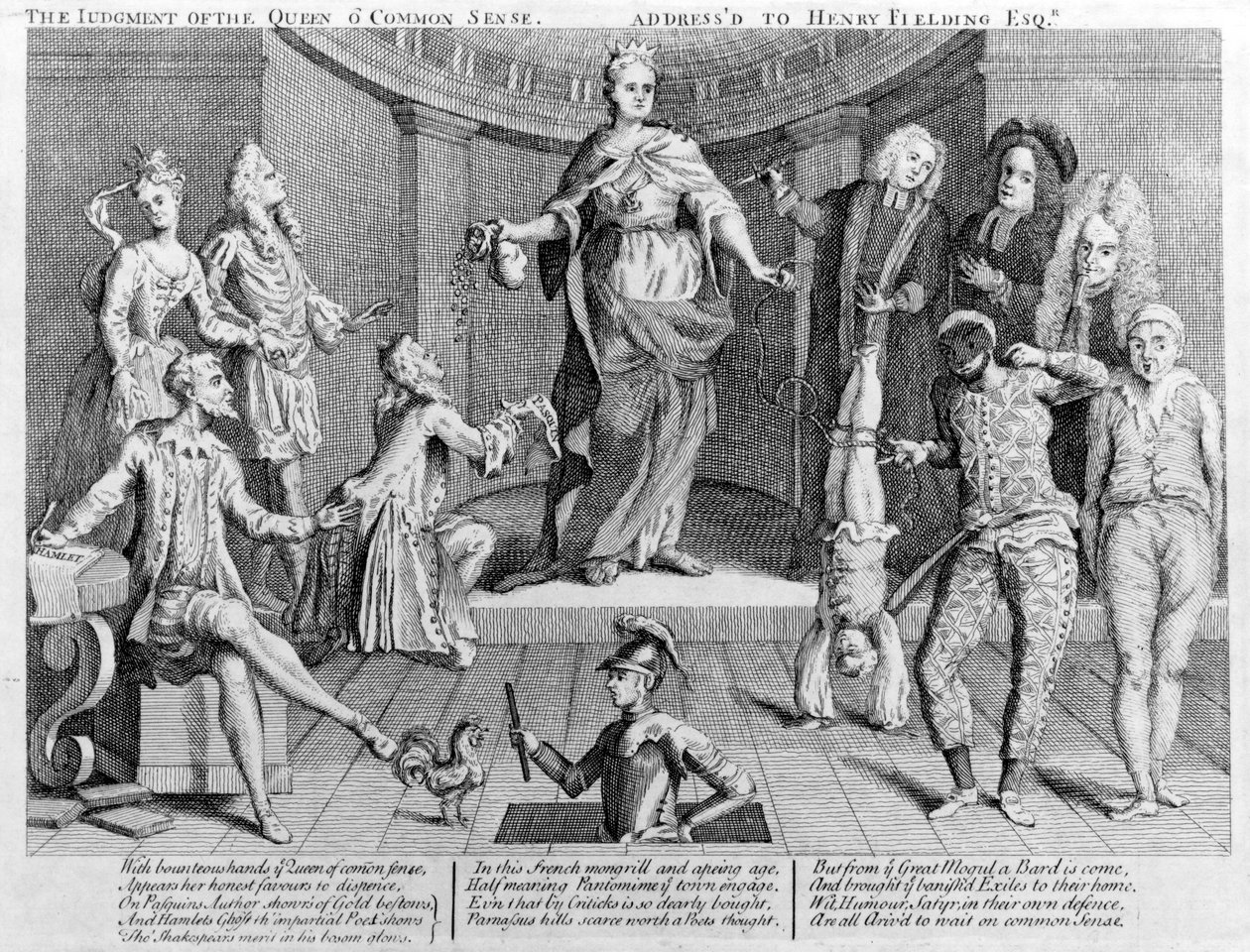 Dronningens dom over sund fornuft, adresseret til Henry Fielding Esq., 1736 af English School