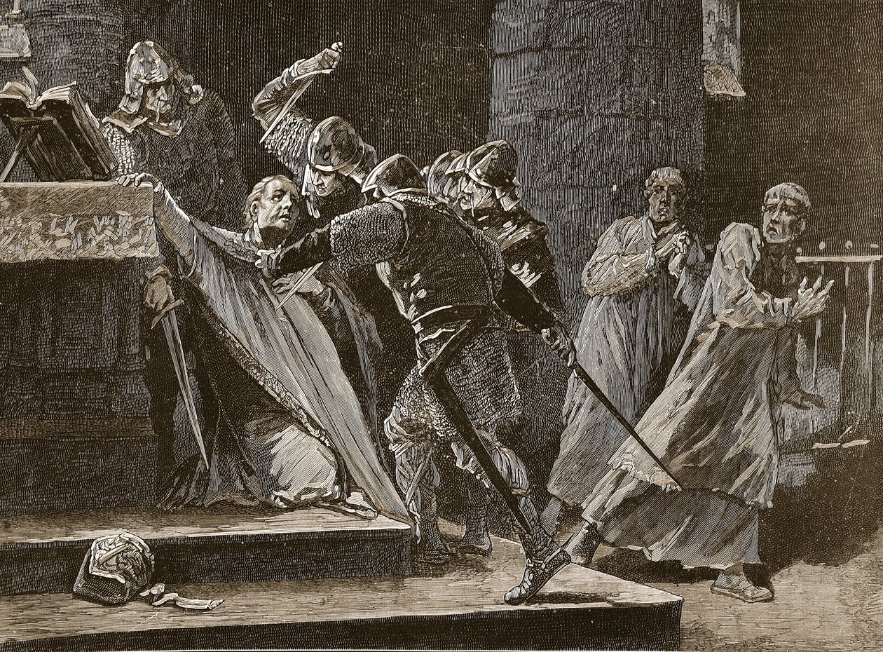 Mordet på Becket i Canterbury Cathedral, illustration fra Cassells Illustrated History of England (sepia foto) af English School