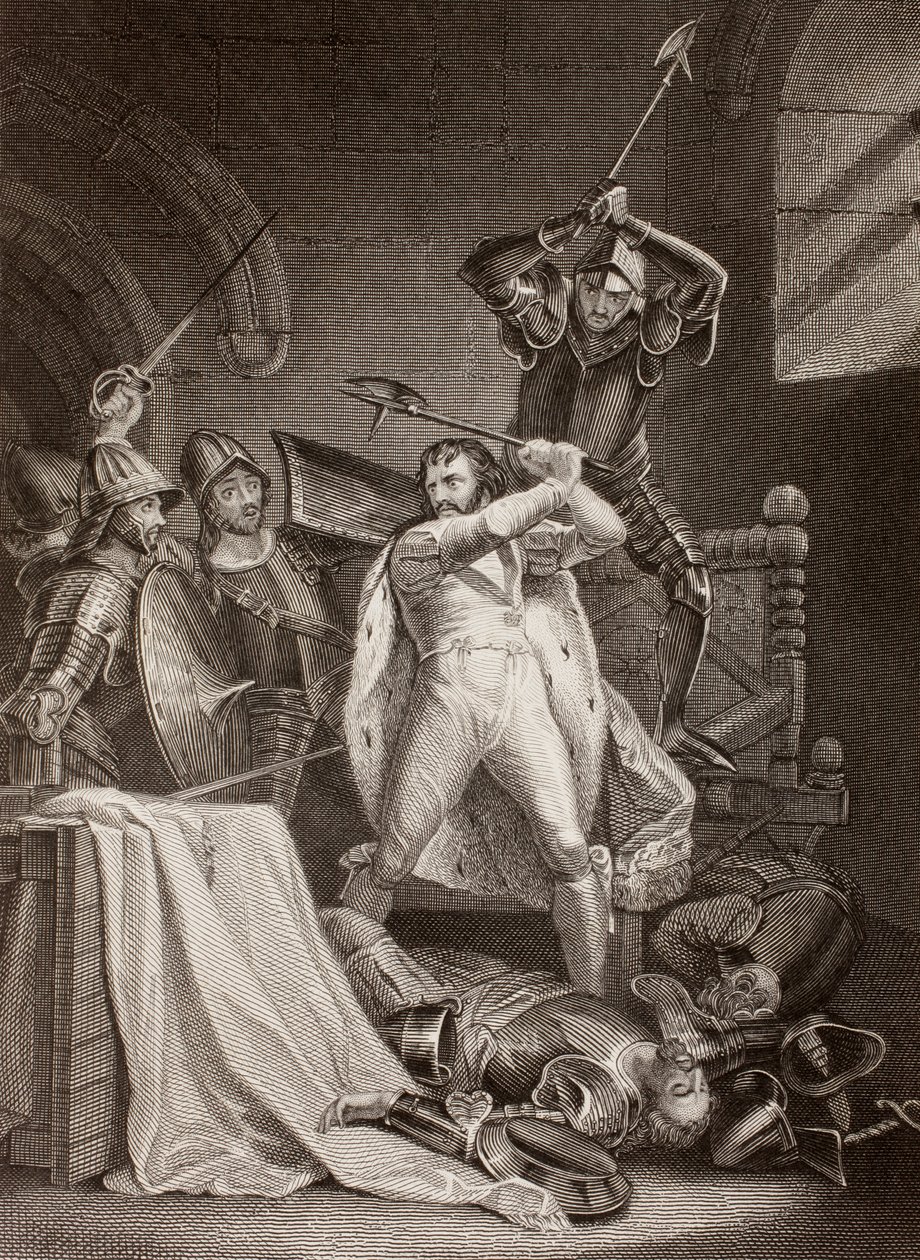 Englannin Richard II:n murha Pontefractin linnassa vuonna 1400 (litho) af English School