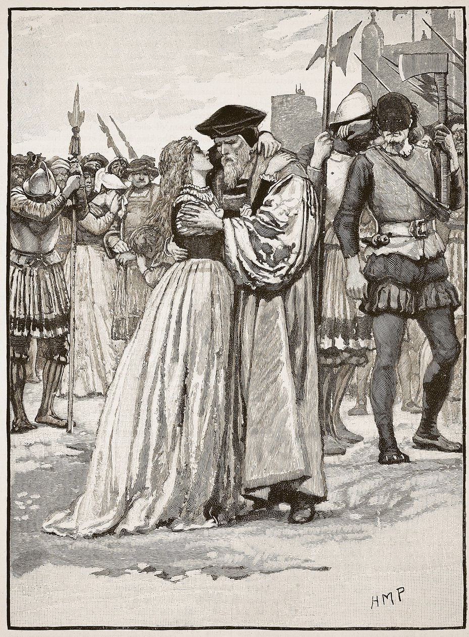 Afskeden mellem Sir Thomas More og hans datter, illustration fra Cassells Illustrated History of England (sepiafoto) af English School