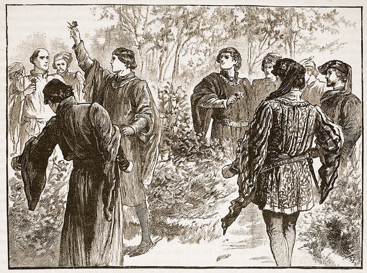 Skænderiet i Temple Gardens, illustration fra Cassells Illustrated History of England (sepia foto) af English School