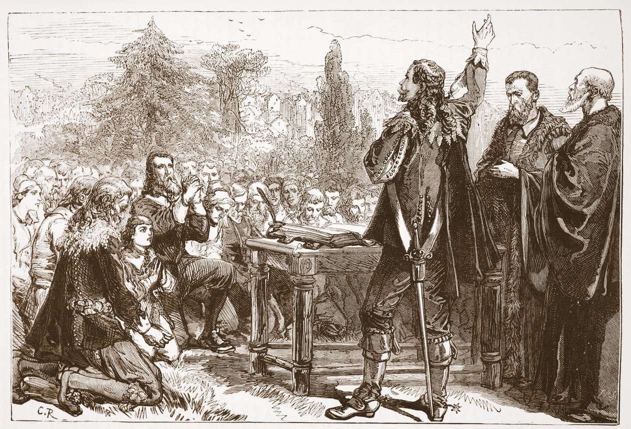 Banding og undertegnelse af National Covenant i Greyfriars Churchyard, Edinburgh, illustration fra The History of Protestantism af James Aitken Wylie (1808-1890), pub. 1878 af English School