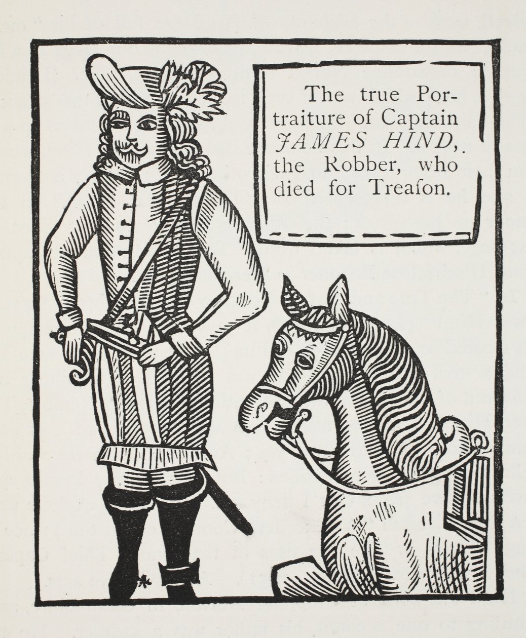 Det sande portræt af kaptajn James Hind, røveren, der døde af forræderi, illustration fra Chap-books of the Eighteenth Century af John Ashton, pub. 1882 af English School