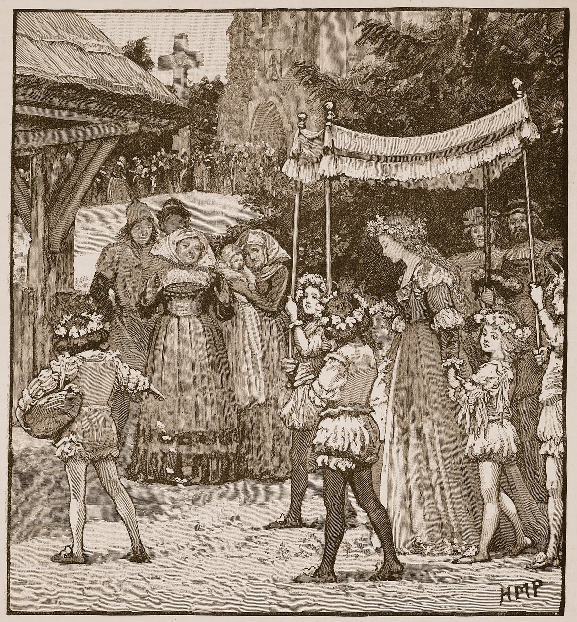 Bryllupet med Jack of Newbury: the Brides procession, illustration fra Cassells Illustrated History of England (sepia foto) af English School