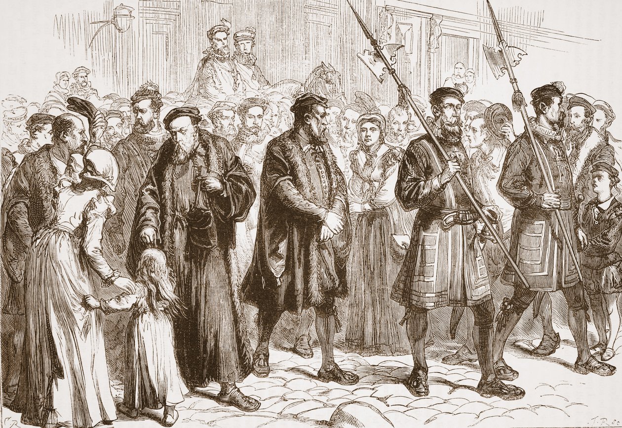 Thomas Bilney på vej til bålet, illustration fra 
