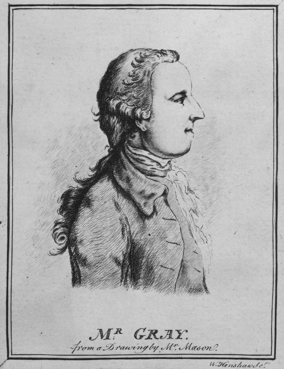 Thomas Gray, tegnet af William Henshaw (pen og blæk på papir) (bw foto) af English School