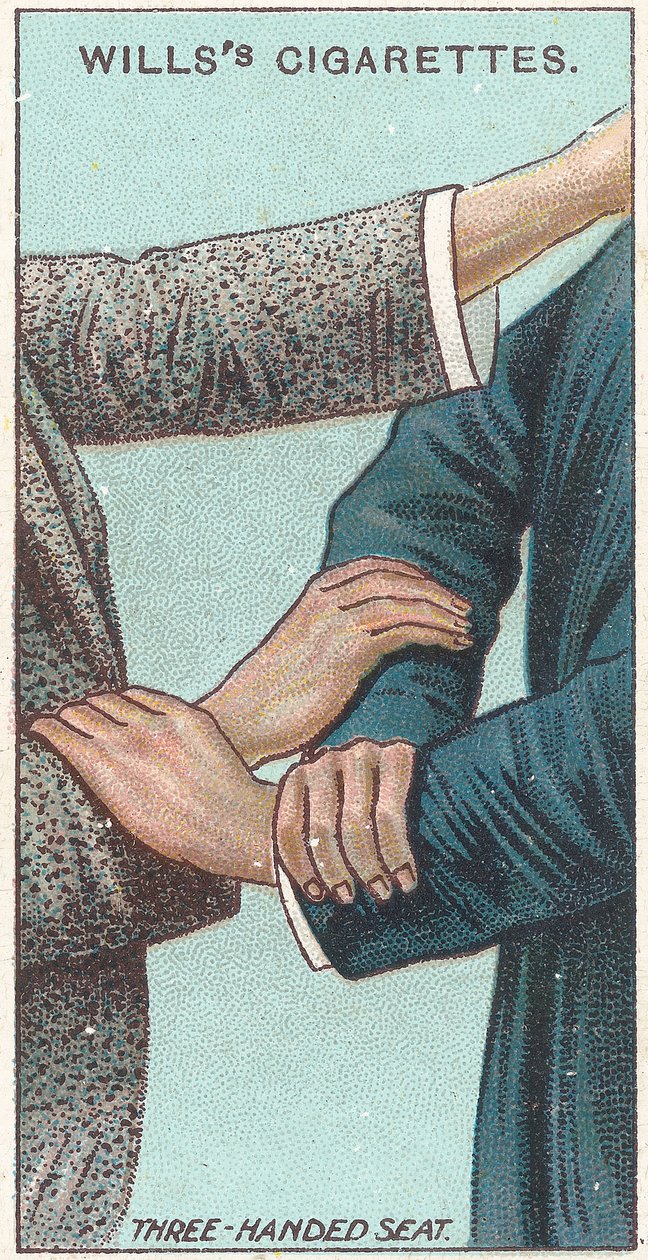 Trehåndssæde, nr. 21 fra First Aid-serien af Willss Cigarette-kort, 1913 af English School