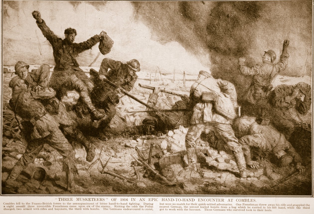 Tre musketerer fra 1916 i et episk hånd-til-hånd-møde i Combles, 1914-19 af English School