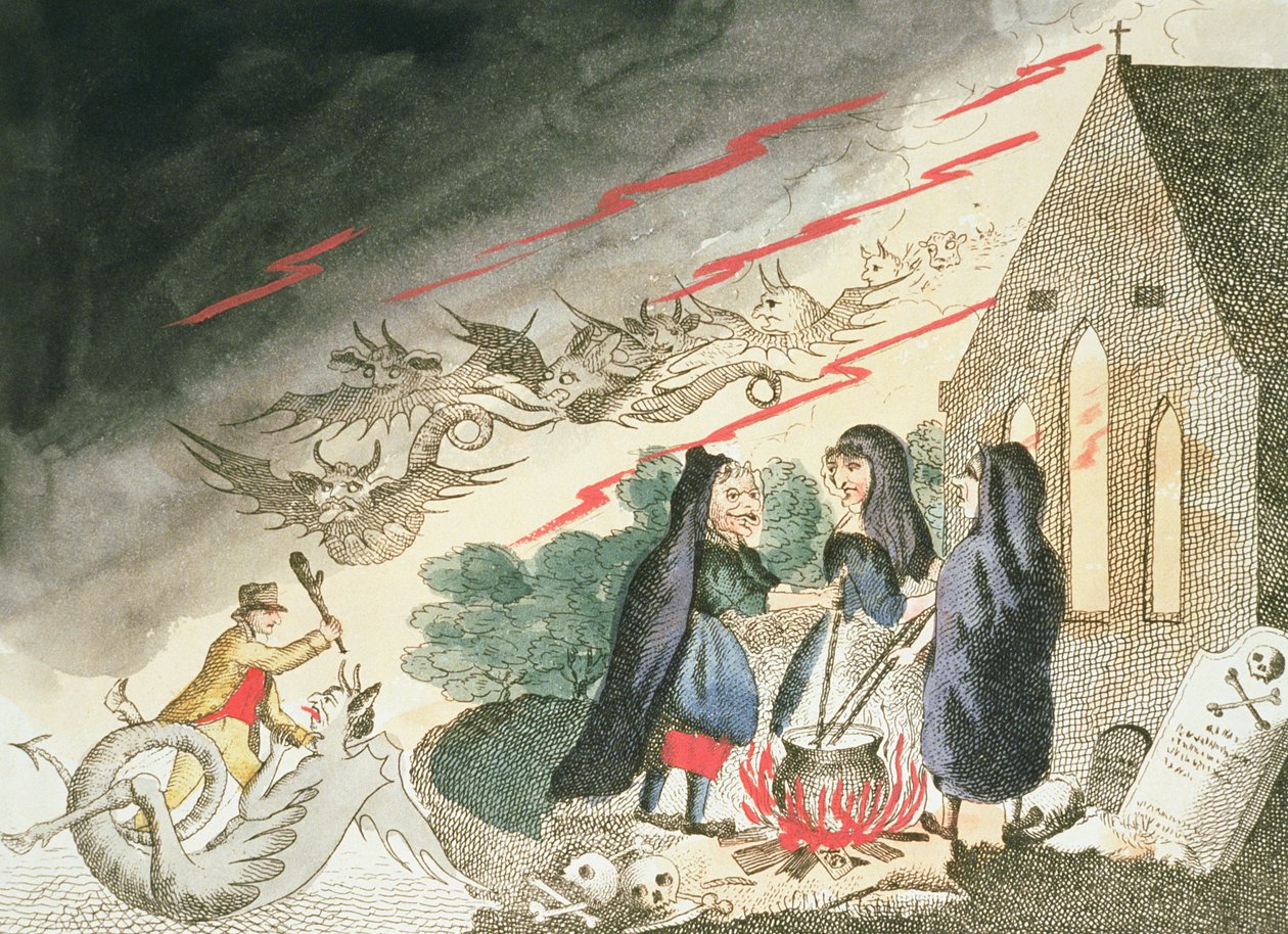 Tre hekse på en kirkegård, ca. 1790
