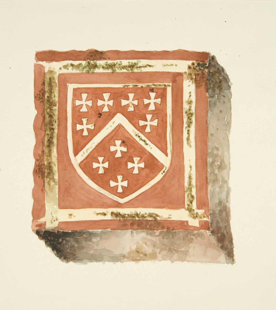 Flise fra gulvet i Bristol Cathedral, der viser Berkeley Arms af English School