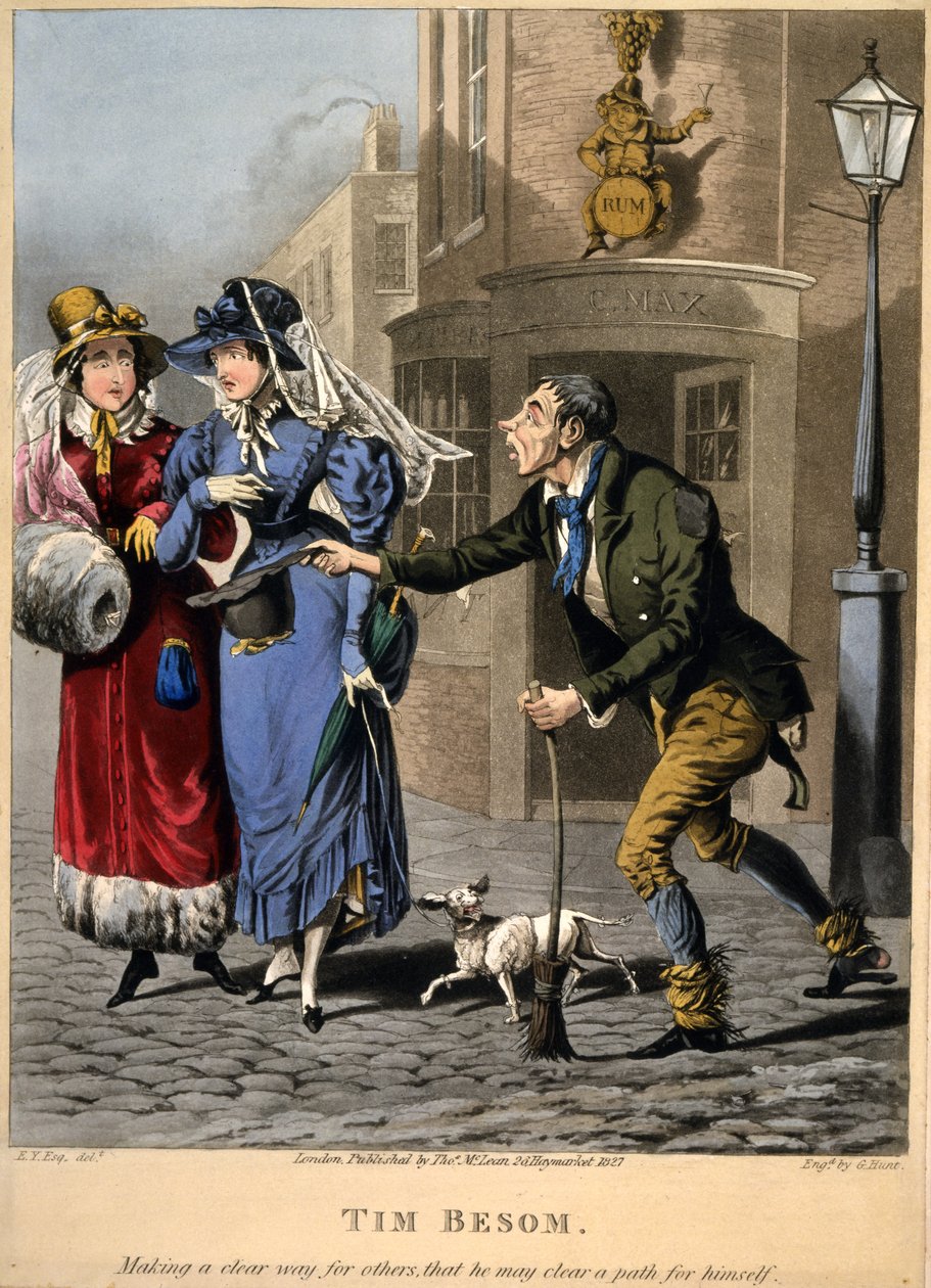 Tim Besom - gør en klar vej for andre, så han kan rydde en vej for sig selv. Graveret af G Hunt, Pub. Thos. McLean, London, 1827 (håndfarvet gravering) af English School