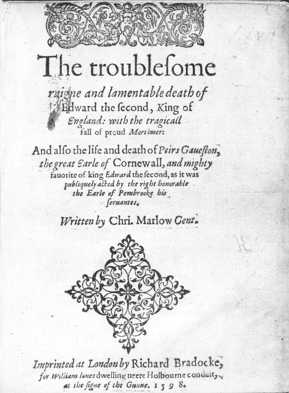 Titelside for Edward II af Christopher Marlowe, udgivet 1598 (trykt papir) af English School