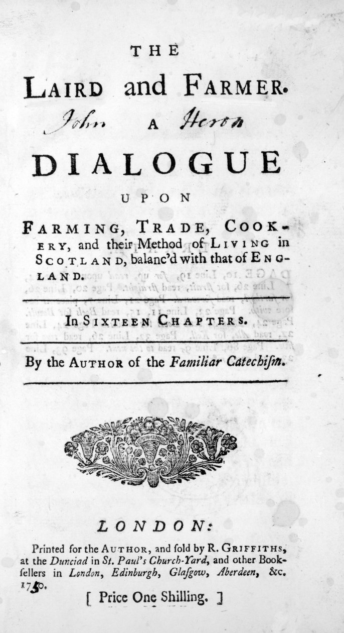 Titelblad til Laird and Farmer af forfatteren til den kendte katekismus, udgivet 1750 af English School