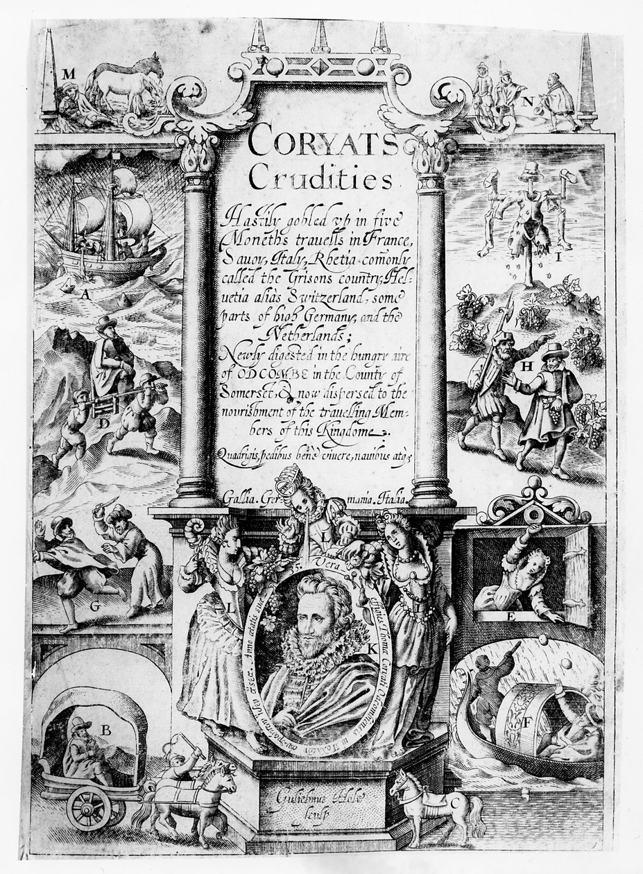 Titelblad fra Coryats Crudities, udgivet i 1611 af English School