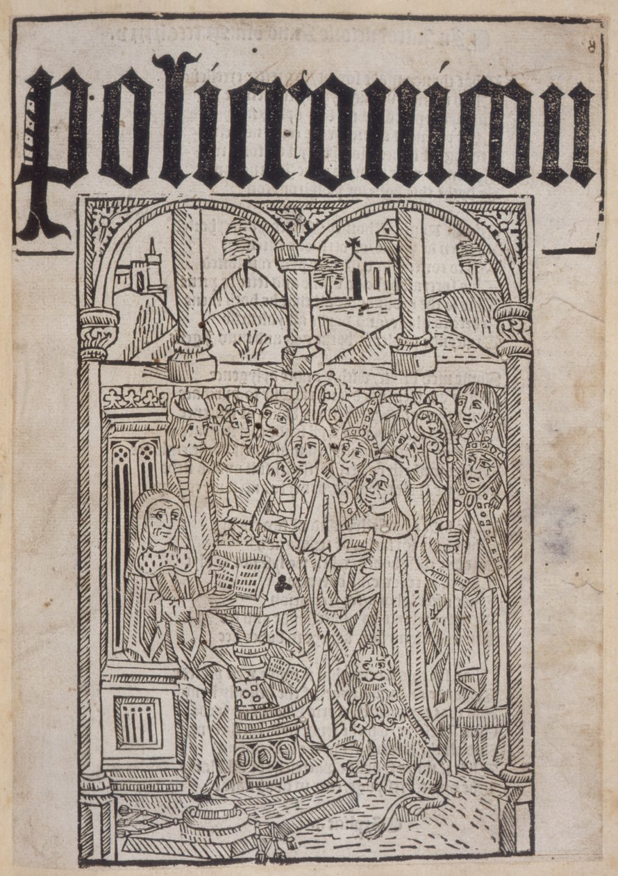 Titelblad fra Polychronicon af Ranulf Higden (d.1364) trykt af Wynkyn de Worde, 1495 af English School