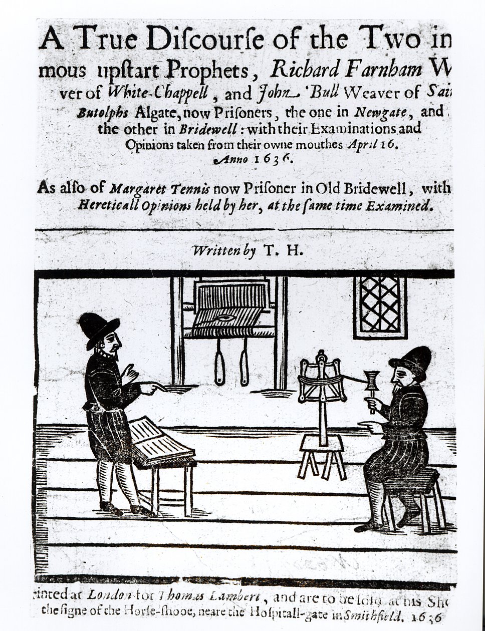 Titelside på A True Discourse of the Two Infamous Prophets, Richard Farnham, Weaver, of White-Chapel, og John Bull, Weaver, of Saint Botolphs, Algate af T.H 1636 af English School