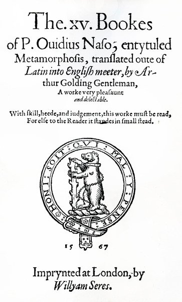 Titelside af XV bog af P. Ovidius Naso, med titlen Metamorphosis af English School