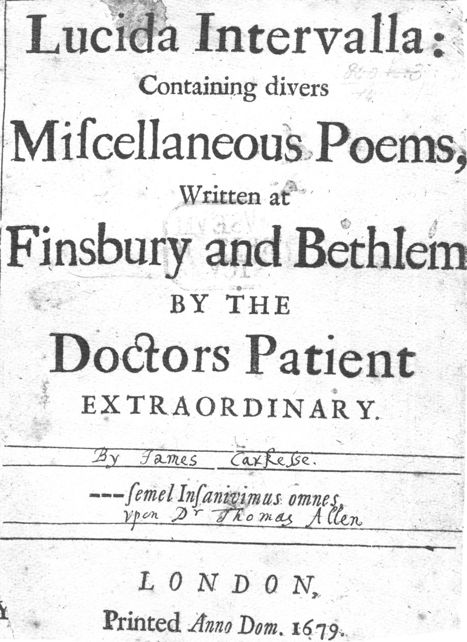 Titelside til Lucida Intervalla af James Carkesse, udgivet 1679 (trykt papir) af English School