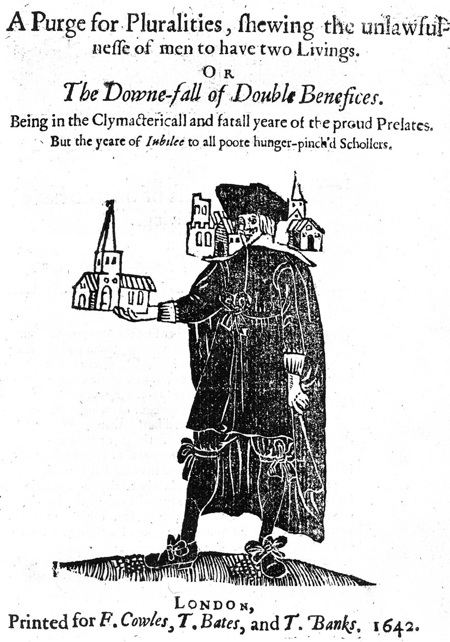 Titelside for A Purge for Pluralities trykt for F. Cowles, T. Bates og T. Banks, 1642 af English School