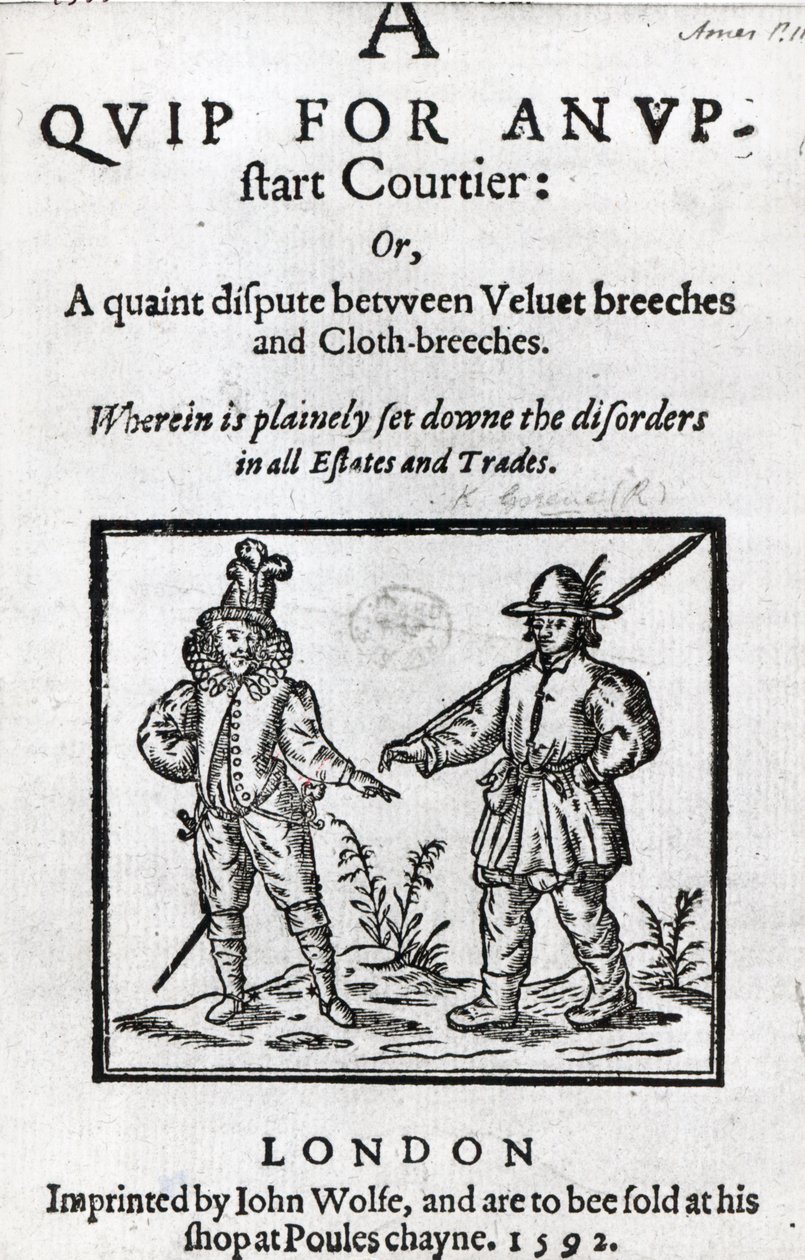 Titelside til A Quip for an Upstart Courtier af Robert Greene, 1592 af English School