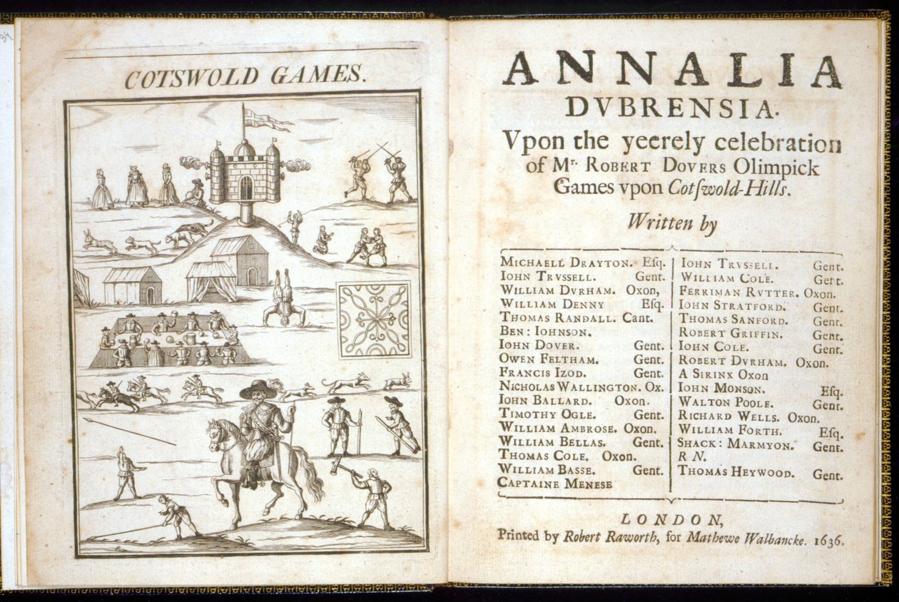 Titelside for Annalia Dubrensia: Upon the Yeerely celebration of Mr. Robert Dovers Olimpick Games upon Cotswold Hills, 1636 af English School