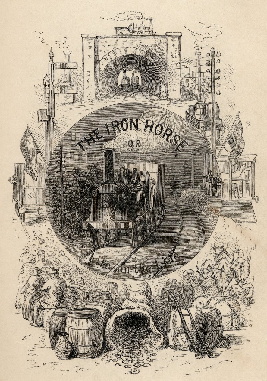 Titelblad til Jernhesten eller Livet på stregen af R.M. Ballantyne, udgivet 1884 af English School