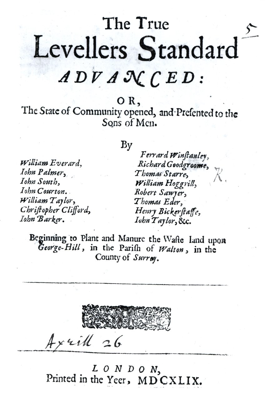 Titelsiden til The True Levellers Standard, udgivet 26. april 1649 af English School