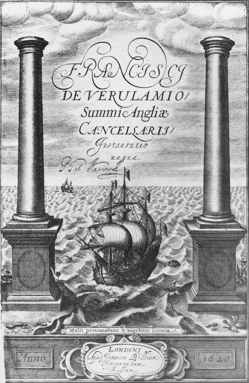 Titelside af den første udgave af Novum Organum af Sir Francis Bacon, 1620 af English School