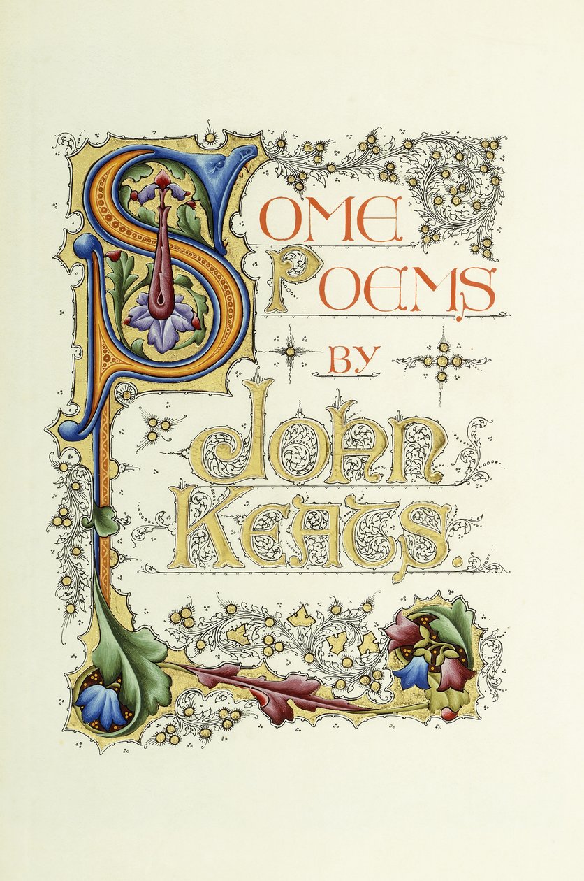 Titelblad, titel og forfatter, med stor historik og belyst initial "S", 1912-1914 af English School
