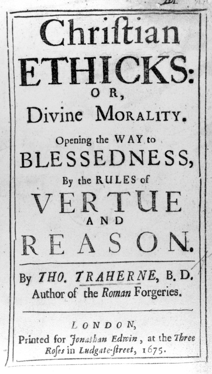 Titelblad til Christian Ethics af Thomas Traherne, udgivet i 1675 af English School