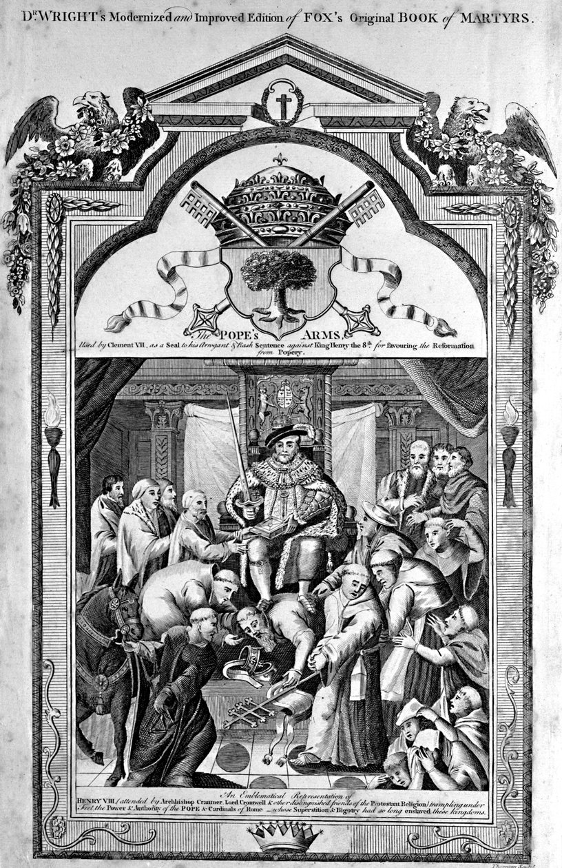 Titelblad, The Popes Arms fra The New and Complete Book of Martyrs, af Paul Wright af English School