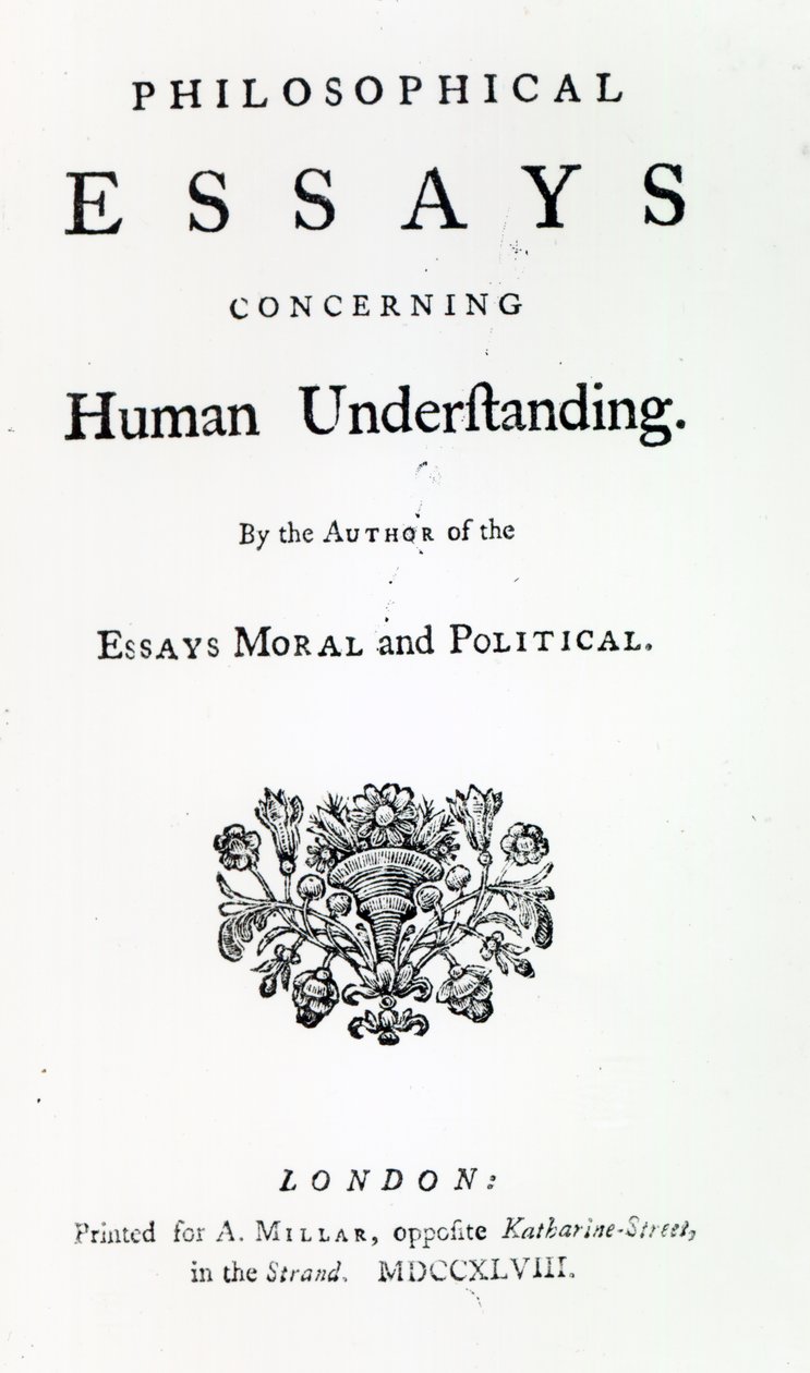 Titelblad for Philosophical Essays Concerning Human Understanding af David Hume, 1748 (print) af English School