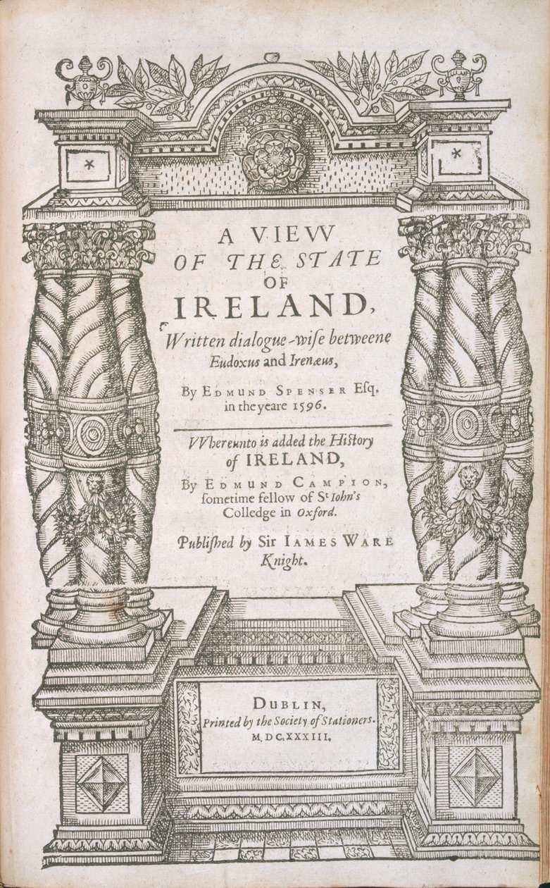 Titelblad til A View of the State of Irelande og The Historie of Irelande, 1633 af English School