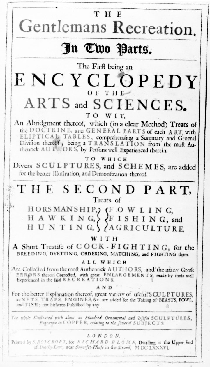 Titelblad til The Gentlemans Recreation udgivet af Richard Blome, 1686 af English School