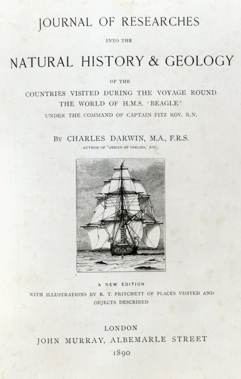 Titelblad til The Voyage of the Beagle af Charles Darwin, udgave udgivet i 1890 af English School