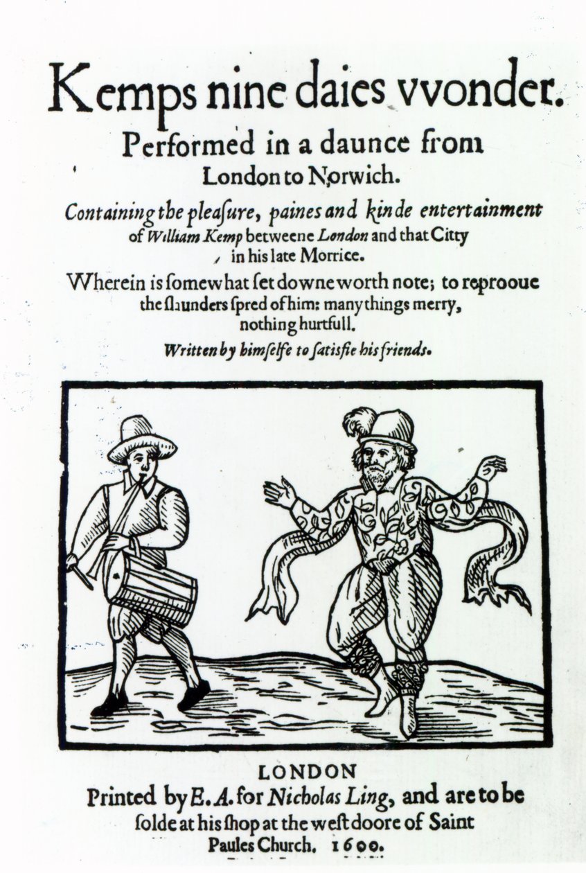 Titelblad til William Kemps Nine Days Wonder, udgivet i 1600 af English School