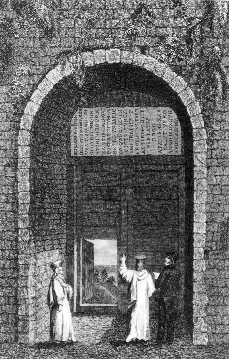 Gravsten for den britiske ambassadør, Edward Barton (d.1597) over en klosterport på Princes Islands, fra Residence at Constantinople af Robert Walsh, 1836 af English School