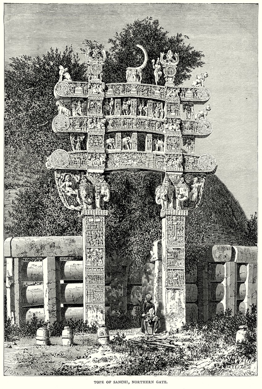 Tope af Sanchi, den nordlige port (gravering) af English School