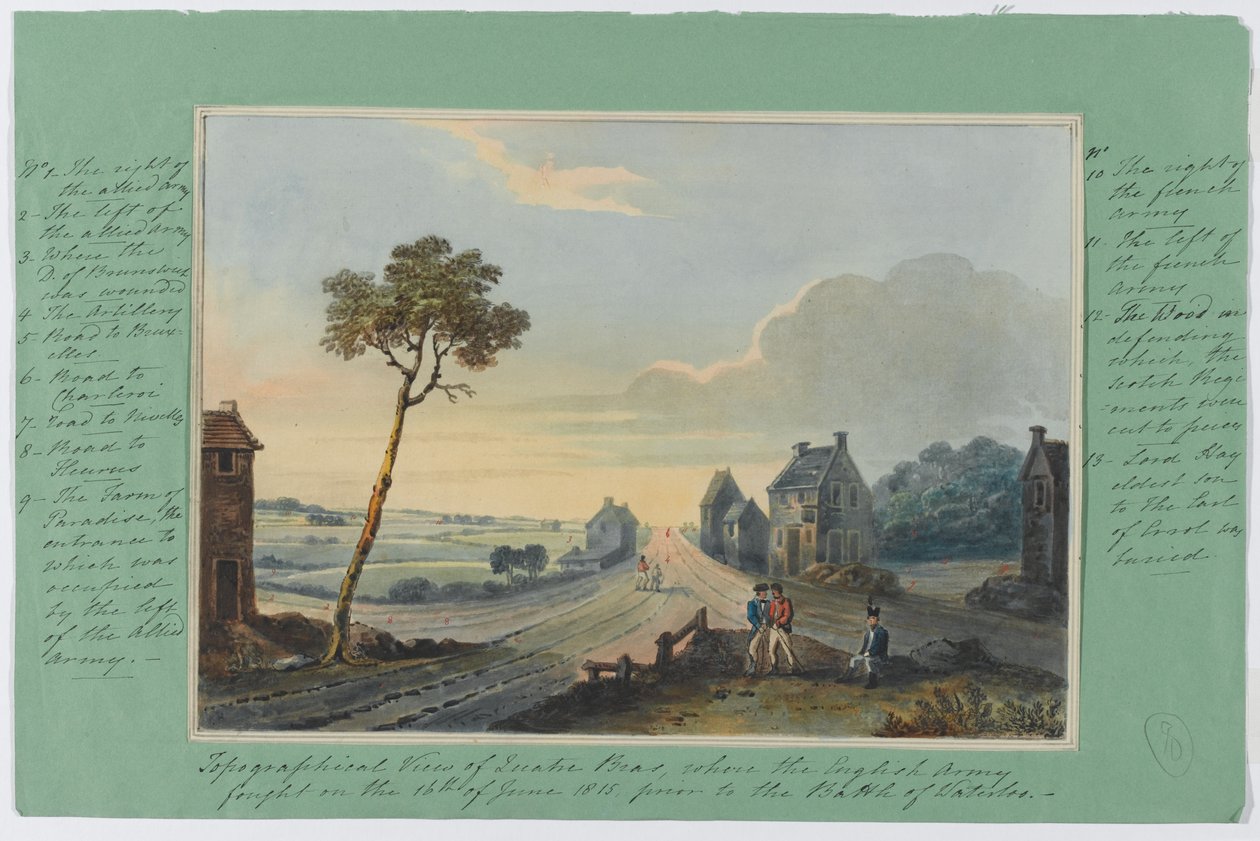 Topografisk billede af Quatre Bras, hvor den engelske hær kæmpede den 16. juni 1815 forud for slaget ved Waterloo, ca. 1815 (wc på papir) af English School