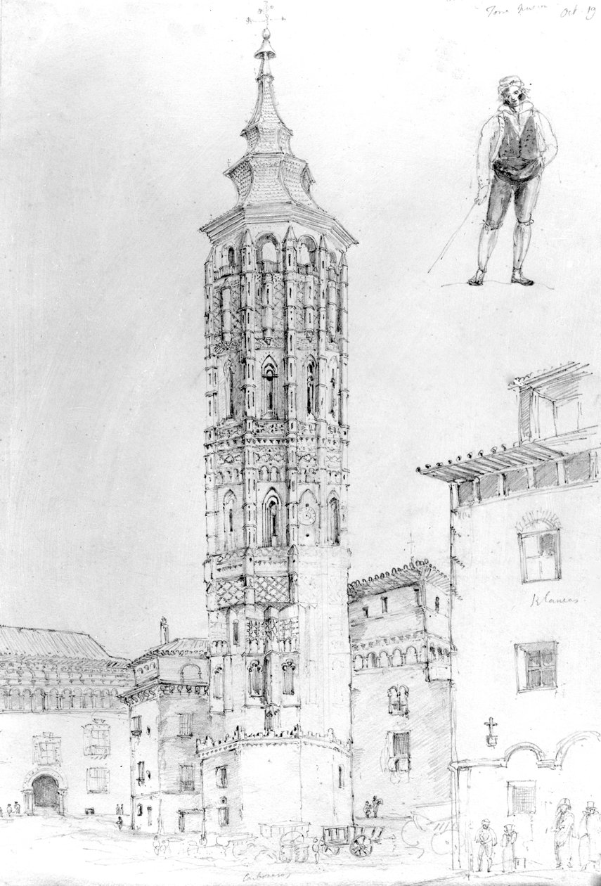 Det nye tårn i Zaragoza, 1831 (tegning) af English School
