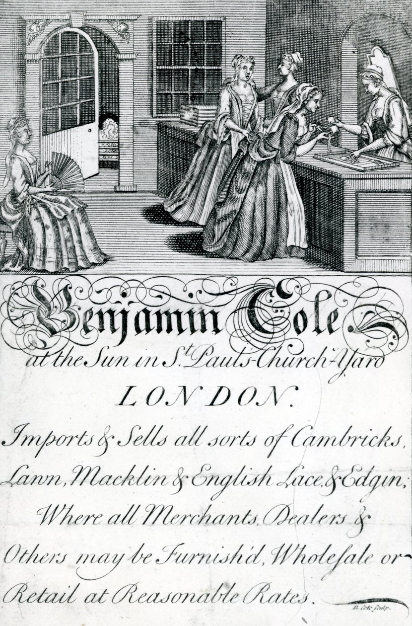 Trade Card, Benjamin Cole, London-handler (gravering) af English School