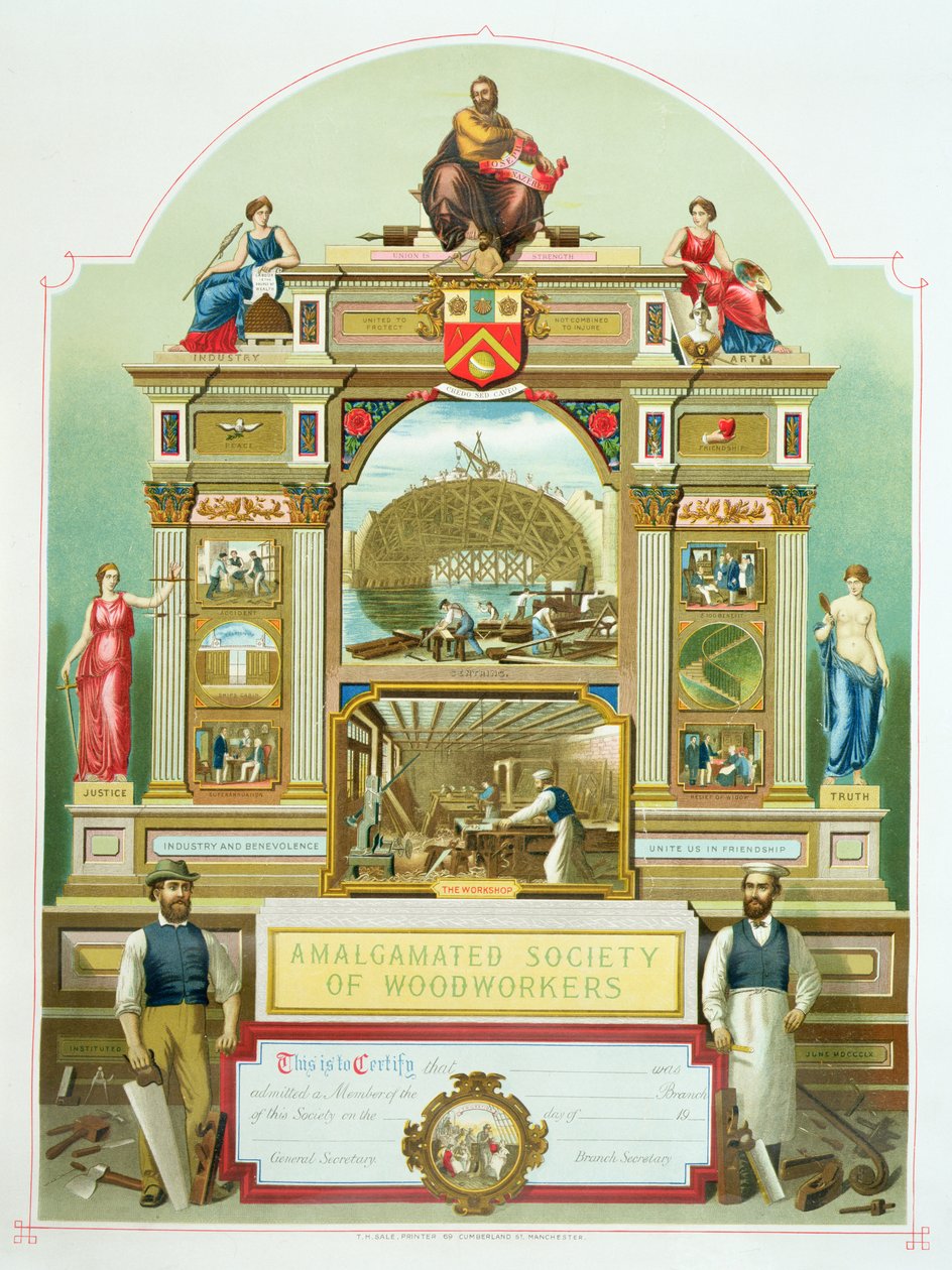 Handelsemblem fra Amalgamated Society of Woodworkers, 1860 af English School