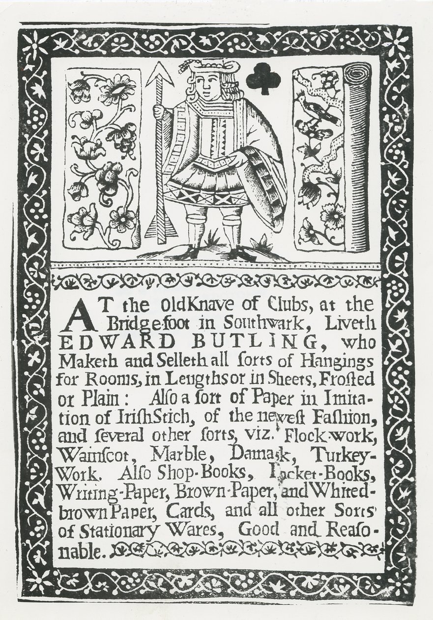 Handelskort til Edward Butling, rumophæng af English School