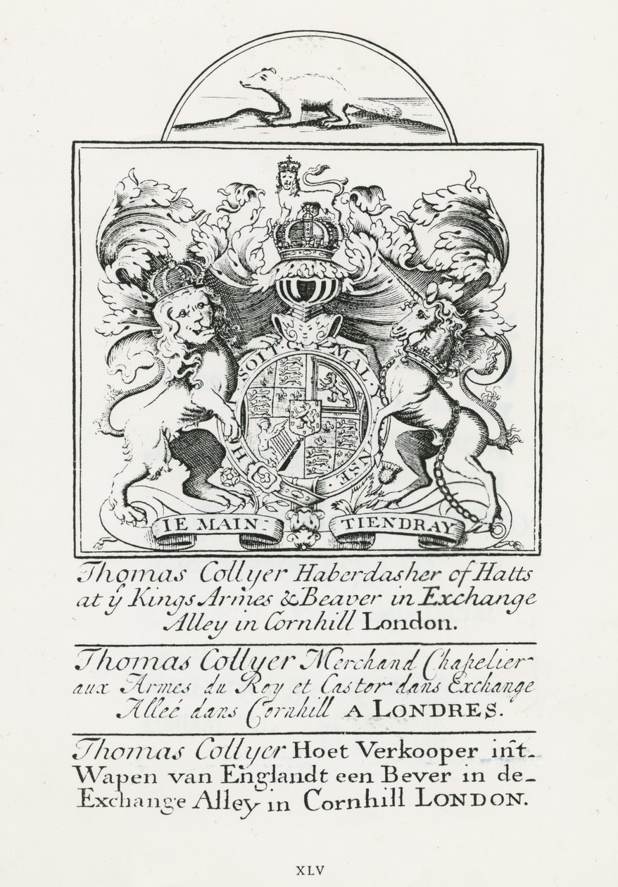 Byttekort til Thomas Collyer, Cornhill Haberdasher af English School