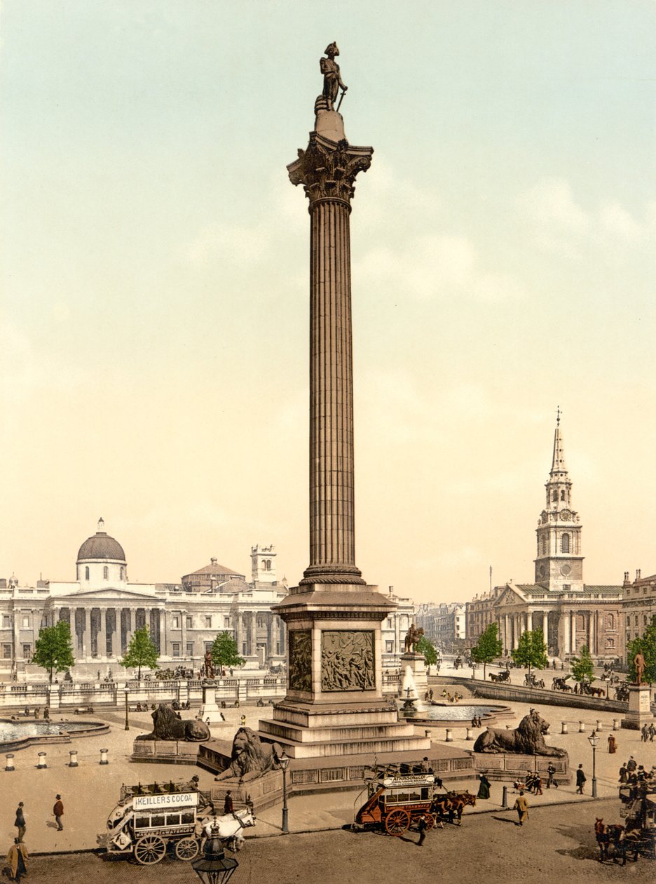 Trafalgar Square, London (håndfarvet foto) af English School
