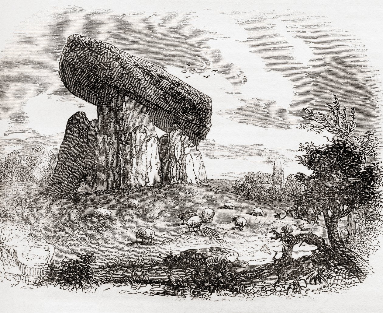 Trethevy Quoit, en megalitgrav i Cornwall, England, fra Old England: A Pictorial Museum, pub. 1847 af English School