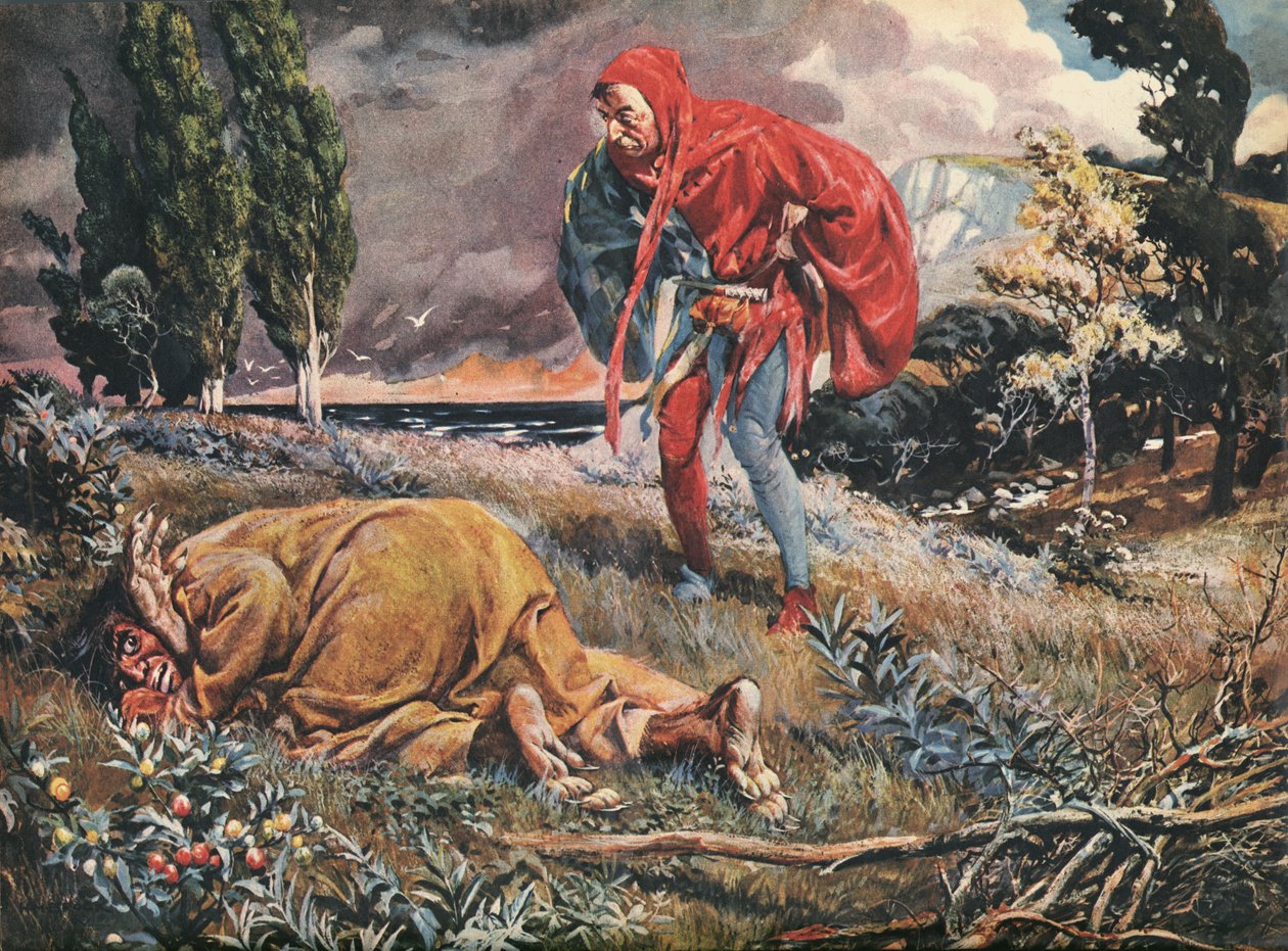 Trinculo finder Caliban af English School