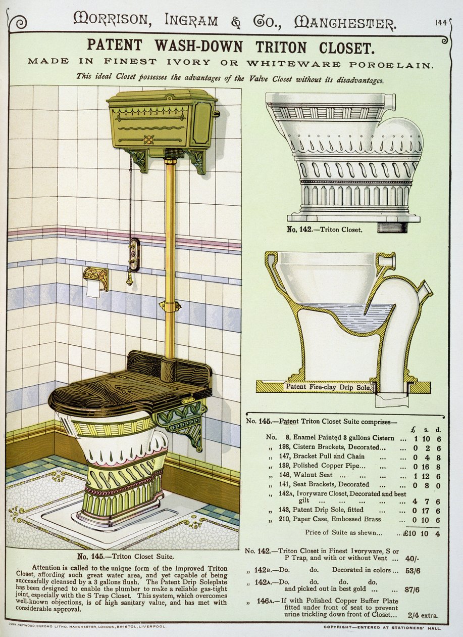 Triton Closet fra et katalog over sanitetsartikler produceret af Morrison, Ingram & Co., Manchester, udgivet ca. 1890 af English School