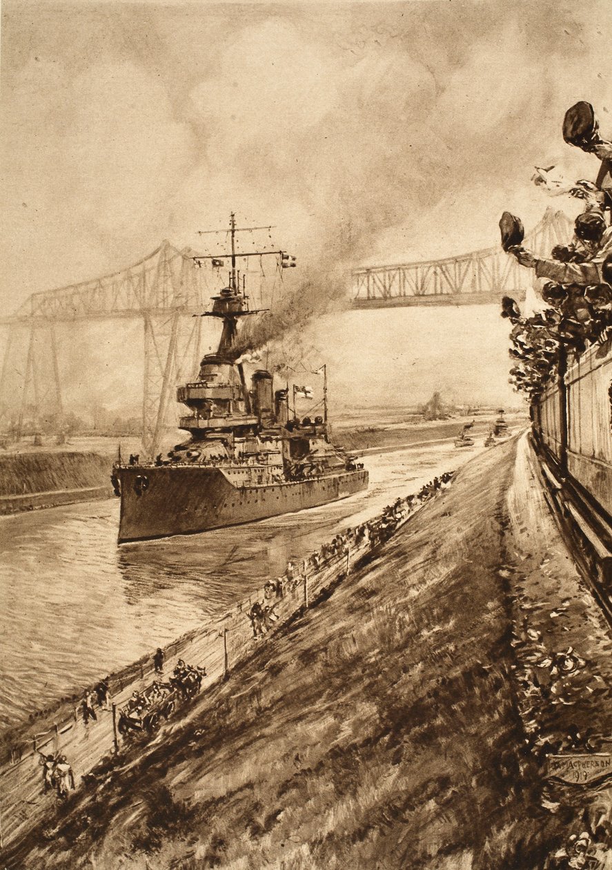 Triumfbevis på Storbritanniens flådeherredømme: H.M.S. Hercules passerer gennem Kiel-kanalen, 1914-19 af English School
