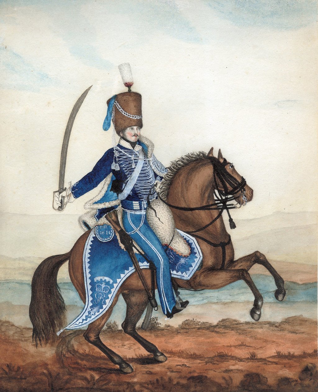 Trooper of the 18th Husars, c.1815 (wc på papir) af English School